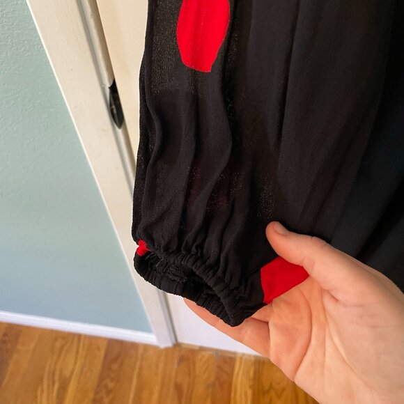 Reformation Luanne Red and Black Polka Dot Long Sleeve Midi Dress Size 4P - Picture 7 of 12